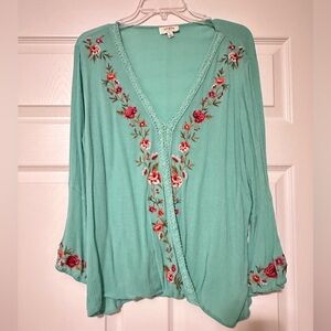 Umgee Teal Boho Top Floral Teal